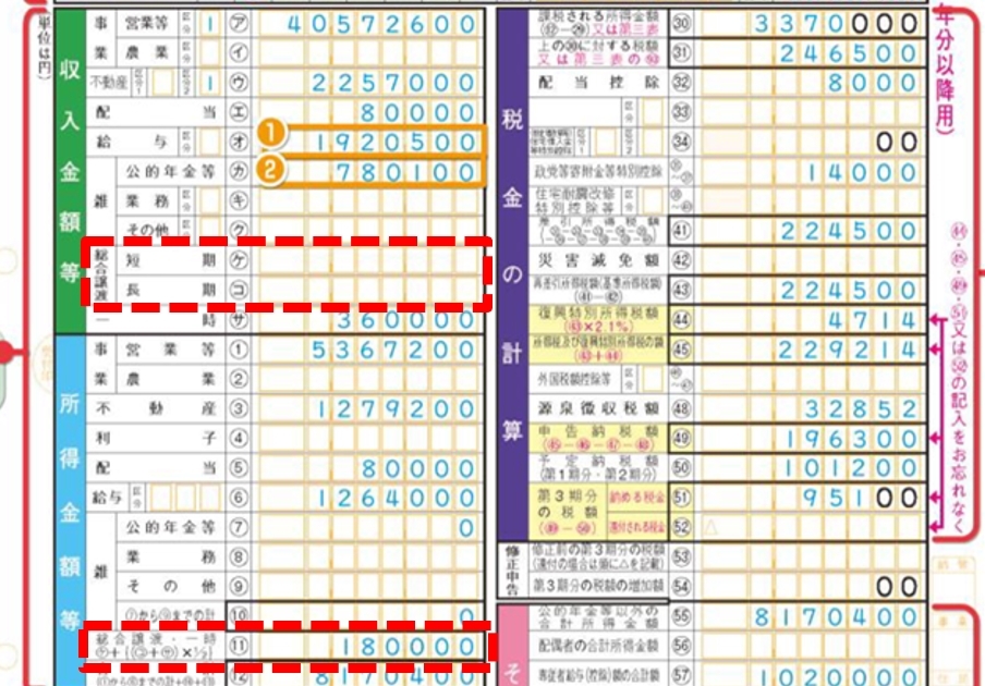 譲渡所得の記入欄